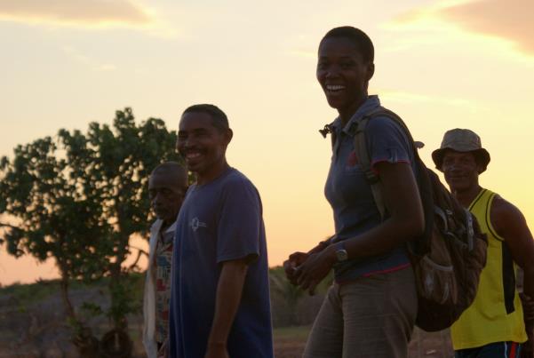 Sylvia (right), Blue Forests scientist, with the president of Antanandahy, a  village in the mangroves of the Tsiribihina Delta (K England)