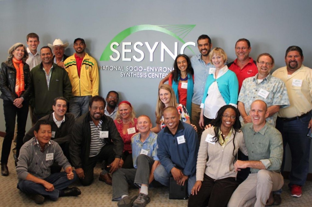Participants to the fishers exchange workshop hosted by SESYNC. Blue Ventures Country Director, Shawn Peabody can be found at top-left.