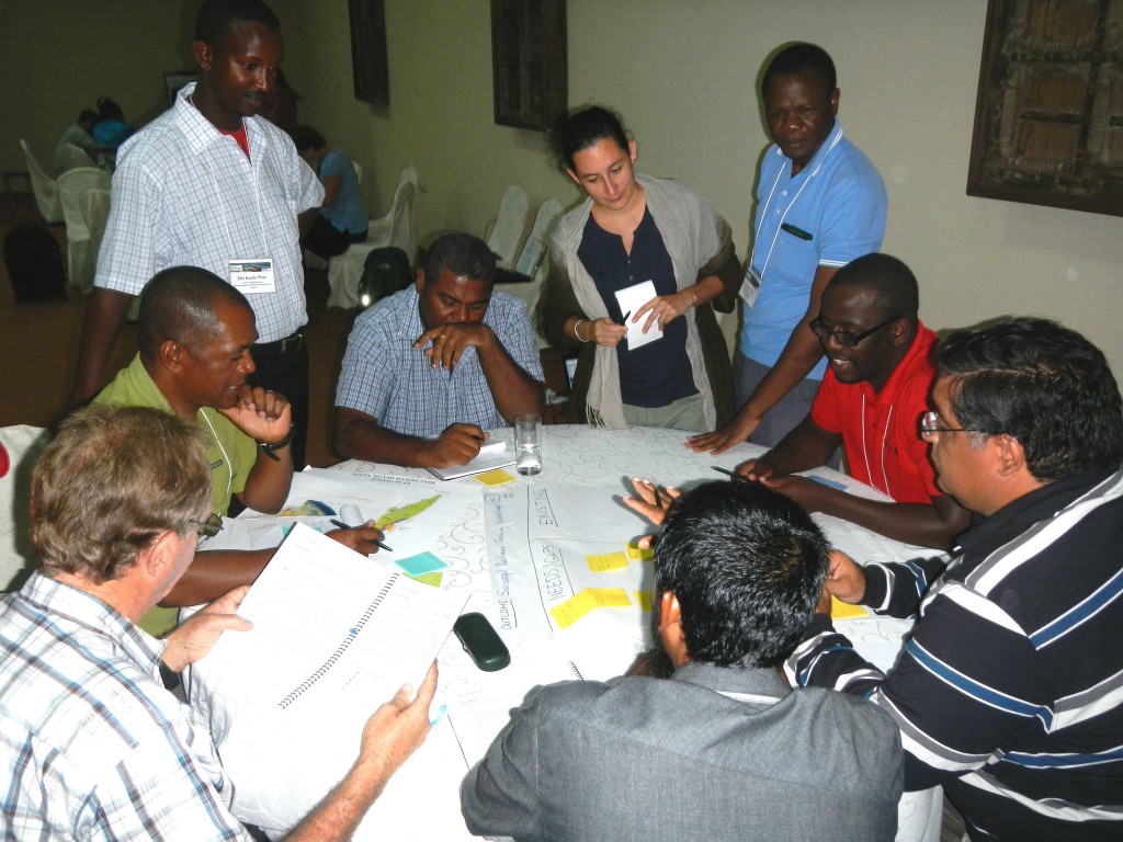 The participants in Zanzibar split into groups (Photo credit: Cherie Wagner, The Nature Conservancy)
