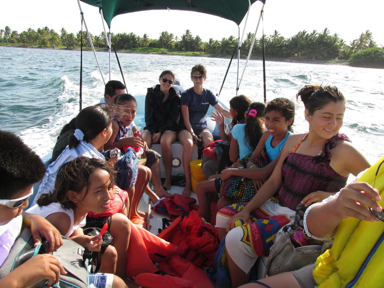 Jen and I on the boat with the students,  heading towards Bacalar Chico Marine Reserve