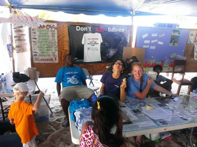 Denroy of Oceana, Megan of SEA and I at our booth, partnerships that make messages stronger and outreach work so much more fun and lively