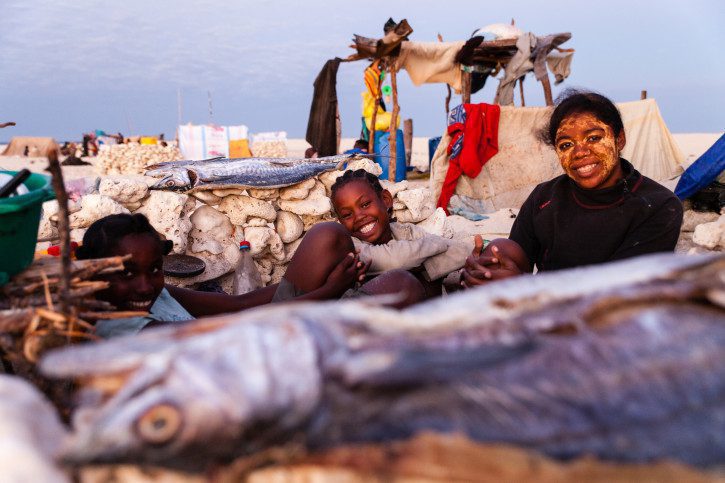 Women and children at the migrant fishing camp on Nosy Manandra; until now, there’s been a complete lack of access to healthcare on all of these islands in the Barren Isles archipelago. Photo © Garth Cripps.