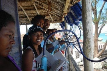 Blue Ventures' staff and community-based distributors trial the Family LifeStraws received from ShelterBox