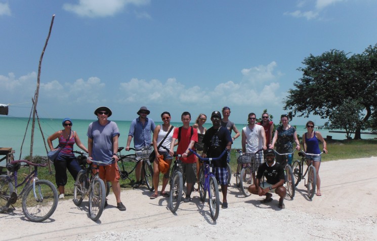 Cycling around Sarteneja with a tour guide to discover hidden corners and bits of Mayan history spread around the village