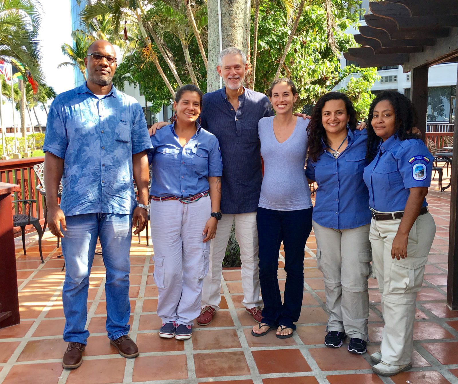 The four Colombian exchange delegates with Phil Karp and Jen Chapman, Blue Ventures' Country Coordinator in Belize.